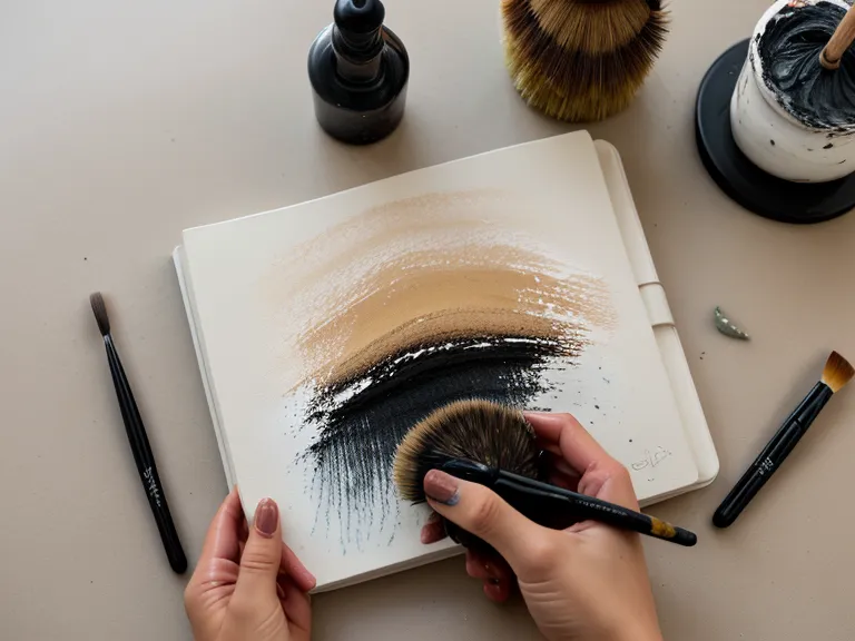 Detailaufnahme eines Pinsels der Größe 2, der vorsichtig in dunkle Aquarellfarbe getunkt wird.