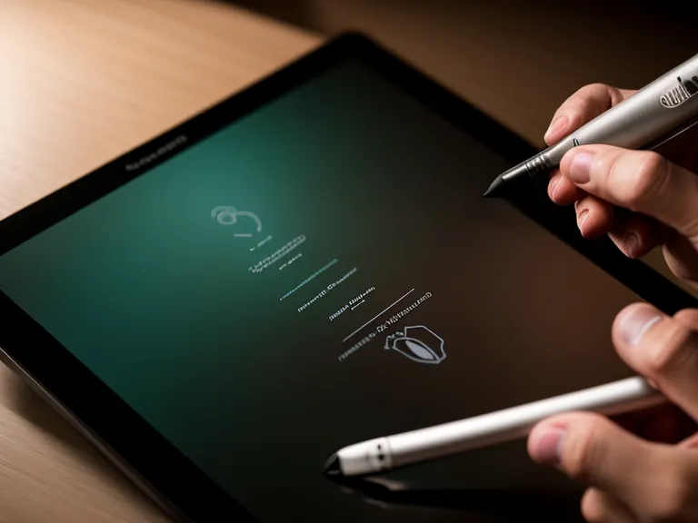 Nahaufnahme beim Tablet-Handlettering: digitaler Stift führt einen geschwungenen Buchstaben