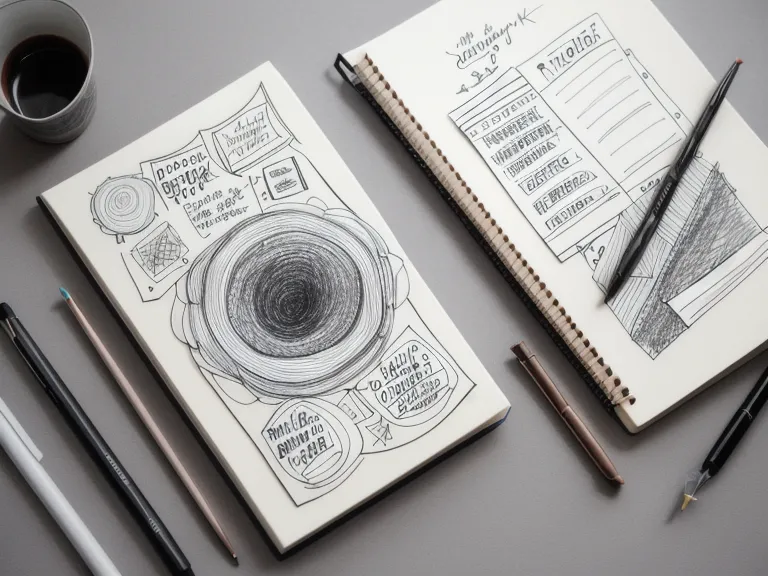 Vergleich von strukturierten Sketchnotes mit Schatteneffekten in einem Notizbuch.