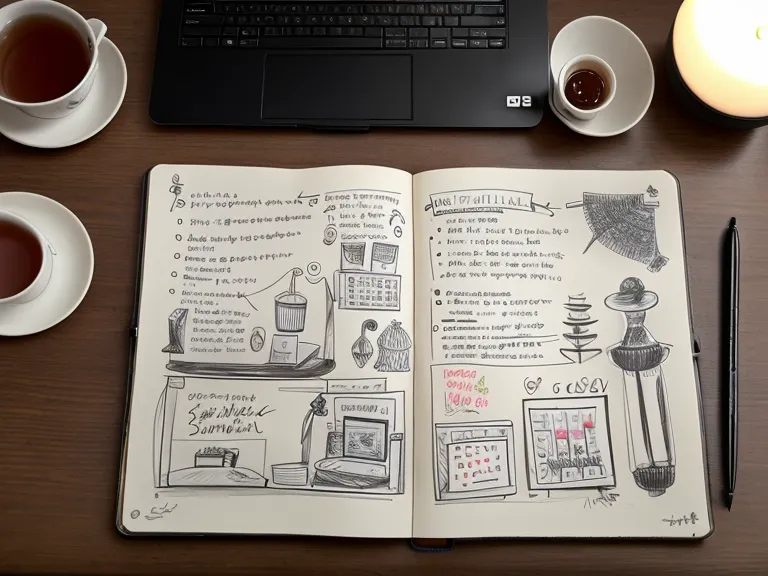 Sketchnotes-Kurs fürs Reisetagebuch: aufgeschlagene Journalseite mit Symbolen für visuelle Notizen und kreatives Tracking auf Reisen